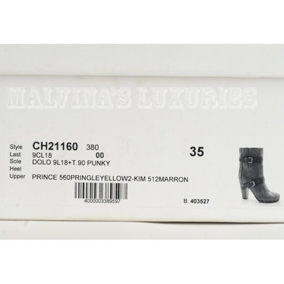 CHLOE ANKLE BOOTS LEATHER DOUBLE STRAP & BUCKLE MID STACKED HEEL sz 35 5 - Picture 12 of 13